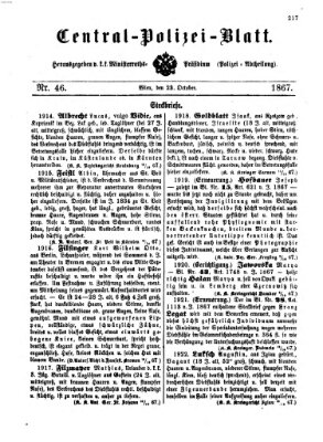 Zentralpolizeiblatt Mittwoch 23. Oktober 1867