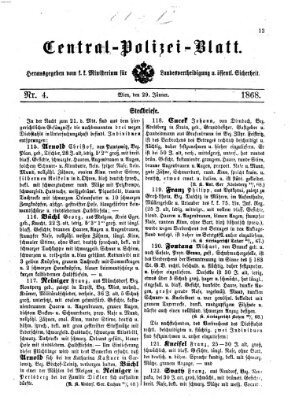 Zentralpolizeiblatt Mittwoch 29. Januar 1868