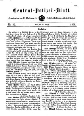 Zentralpolizeiblatt Dienstag 11. August 1868