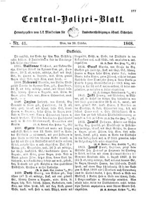 Zentralpolizeiblatt Dienstag 20. Oktober 1868