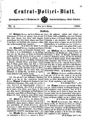 Zentralpolizeiblatt Samstag 6. Februar 1869
