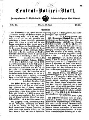 Zentralpolizeiblatt Samstag 17. April 1869