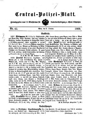 Zentralpolizeiblatt Samstag 2. Oktober 1869