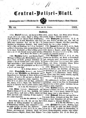 Zentralpolizeiblatt Samstag 16. Oktober 1869