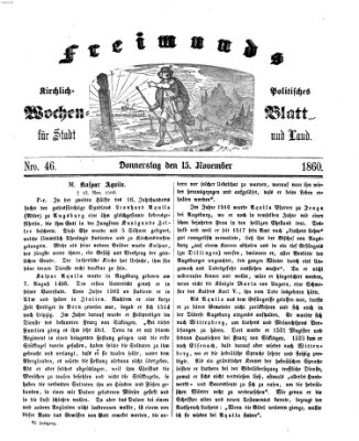 Freimund's kirchlich-politisches Wochenblatt für Stadt und Land Donnerstag 15. November 1860