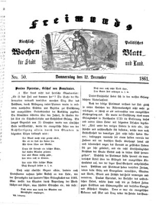 Freimund's kirchlich-politisches Wochenblatt für Stadt und Land Donnerstag 12. Dezember 1861