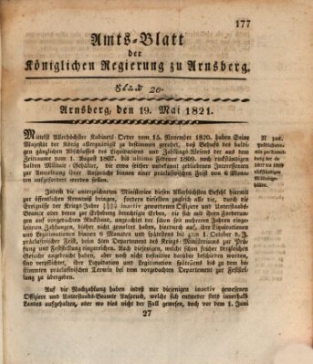 Amtsblatt für den Regierungsbezirk Arnsberg Samstag 19. Mai 1821