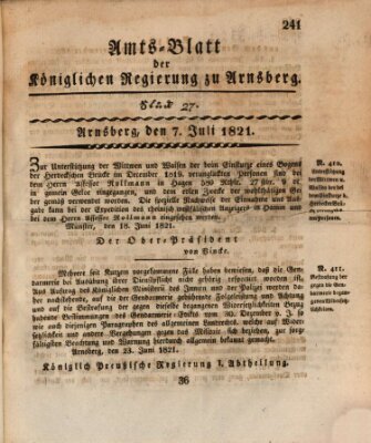Amtsblatt für den Regierungsbezirk Arnsberg Samstag 7. Juli 1821