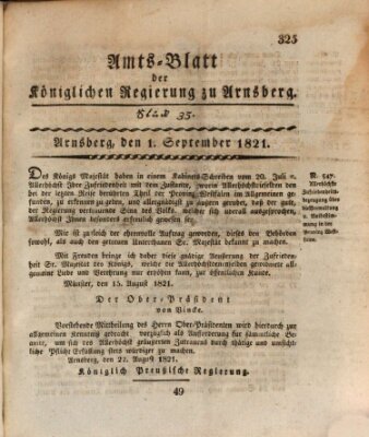 Amtsblatt für den Regierungsbezirk Arnsberg Samstag 1. September 1821