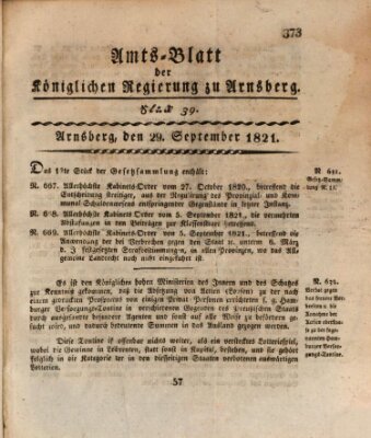 Amtsblatt für den Regierungsbezirk Arnsberg Samstag 29. September 1821