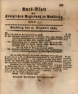 Amtsblatt für den Regierungsbezirk Arnsberg Samstag 22. Dezember 1821