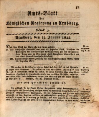 Amtsblatt für den Regierungsbezirk Arnsberg Samstag 12. Januar 1822