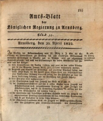 Amtsblatt für den Regierungsbezirk Arnsberg Samstag 20. April 1822