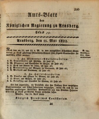 Amtsblatt für den Regierungsbezirk Arnsberg Samstag 11. Mai 1822