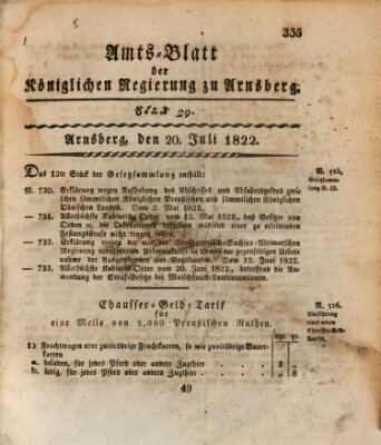 Amtsblatt für den Regierungsbezirk Arnsberg Samstag 20. Juli 1822