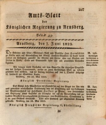 Amtsblatt für den Regierungsbezirk Arnsberg Samstag 7. Juni 1823