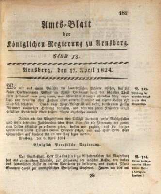 Amtsblatt für den Regierungsbezirk Arnsberg Samstag 17. April 1824