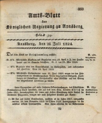 Amtsblatt für den Regierungsbezirk Arnsberg Samstag 24. Juli 1824