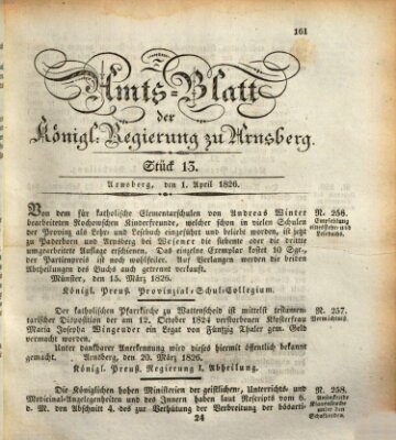 Amtsblatt für den Regierungsbezirk Arnsberg Samstag 1. April 1826