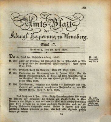 Amtsblatt für den Regierungsbezirk Arnsberg Samstag 29. April 1826