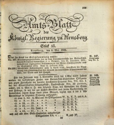 Amtsblatt für den Regierungsbezirk Arnsberg Samstag 6. Mai 1826