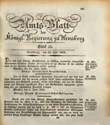 Amtsblatt für den Regierungsbezirk Arnsberg Samstag 24. Juni 1826