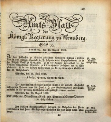 Amtsblatt für den Regierungsbezirk Arnsberg Samstag 19. August 1826