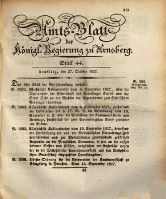 Amtsblatt für den Regierungsbezirk Arnsberg Samstag 27. Oktober 1827