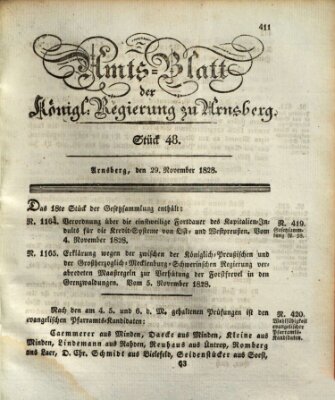 Amtsblatt für den Regierungsbezirk Arnsberg Samstag 29. November 1828