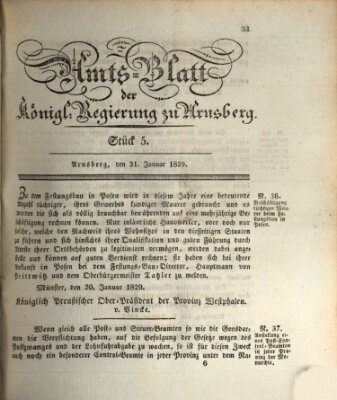Amtsblatt für den Regierungsbezirk Arnsberg Samstag 31. Januar 1829