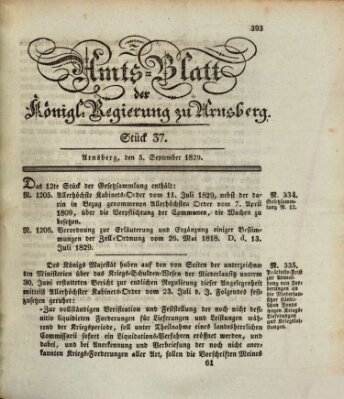 Amtsblatt für den Regierungsbezirk Arnsberg Samstag 5. September 1829