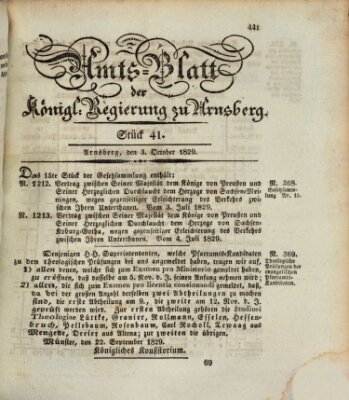Amtsblatt für den Regierungsbezirk Arnsberg Samstag 3. Oktober 1829