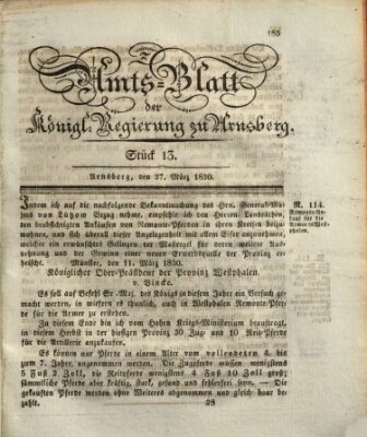 Amtsblatt für den Regierungsbezirk Arnsberg Samstag 27. März 1830