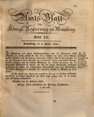 Amtsblatt für den Regierungsbezirk Arnsberg Samstag 5. März 1831