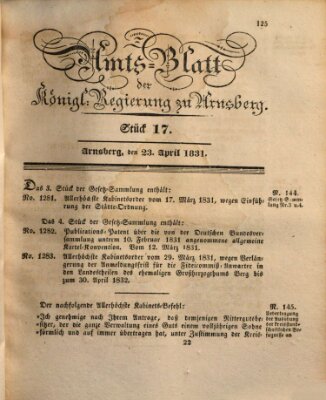 Amtsblatt für den Regierungsbezirk Arnsberg Samstag 23. April 1831