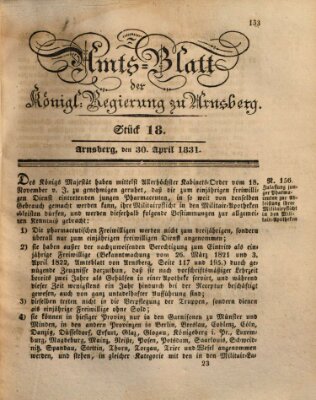 Amtsblatt für den Regierungsbezirk Arnsberg Samstag 30. April 1831