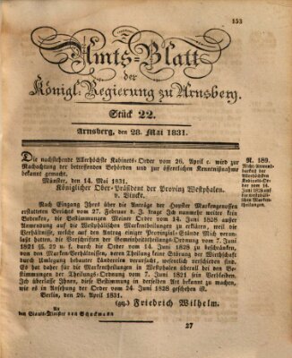 Amtsblatt für den Regierungsbezirk Arnsberg Samstag 28. Mai 1831