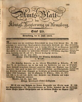 Amtsblatt für den Regierungsbezirk Arnsberg Samstag 9. Juli 1831