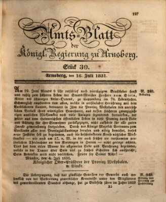 Amtsblatt für den Regierungsbezirk Arnsberg Samstag 16. Juli 1831