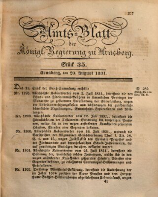 Amtsblatt für den Regierungsbezirk Arnsberg Samstag 20. August 1831