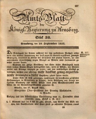 Amtsblatt für den Regierungsbezirk Arnsberg Samstag 10. September 1831