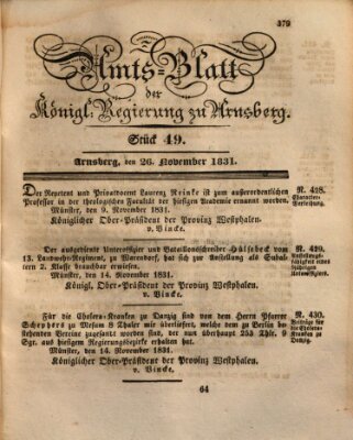 Amtsblatt für den Regierungsbezirk Arnsberg Samstag 26. November 1831