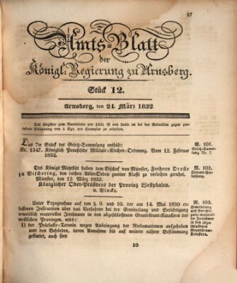 Amtsblatt für den Regierungsbezirk Arnsberg Samstag 24. März 1832