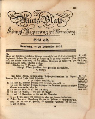 Amtsblatt für den Regierungsbezirk Arnsberg Samstag 22. Dezember 1832