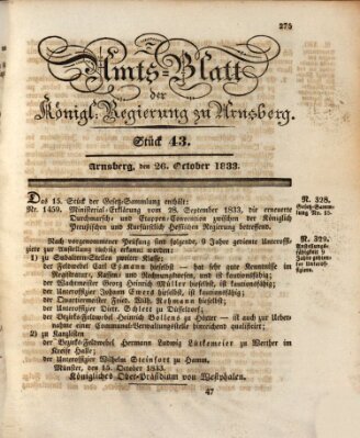 Amtsblatt für den Regierungsbezirk Arnsberg Samstag 26. Oktober 1833