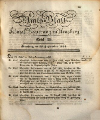 Amtsblatt für den Regierungsbezirk Arnsberg Samstag 20. September 1834
