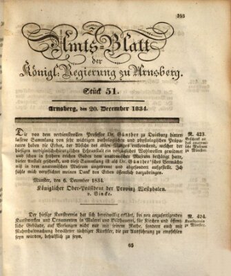 Amtsblatt für den Regierungsbezirk Arnsberg Samstag 20. Dezember 1834