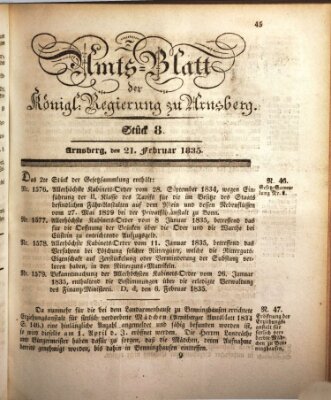 Amtsblatt für den Regierungsbezirk Arnsberg Samstag 21. Februar 1835