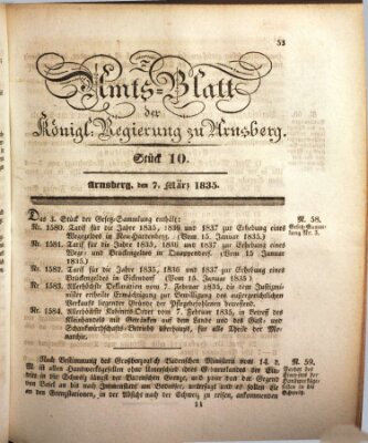 Amtsblatt für den Regierungsbezirk Arnsberg Samstag 7. März 1835