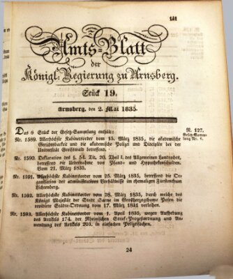 Amtsblatt für den Regierungsbezirk Arnsberg Samstag 2. Mai 1835